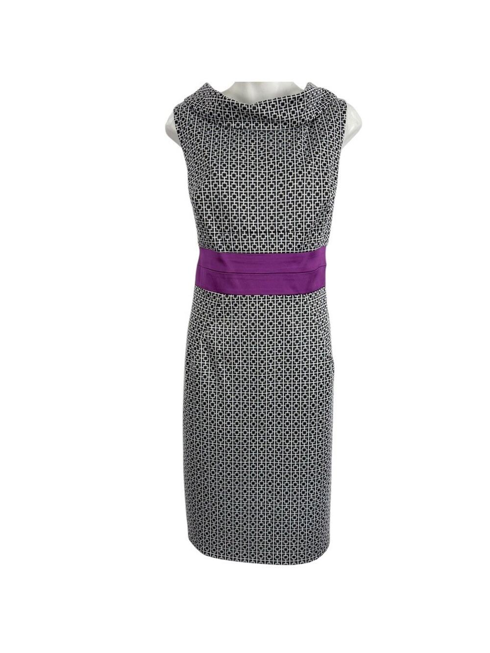 Donna Ricco Womens Gray Purple Sheath Stretch Knit Sleeveless Dress sz 14